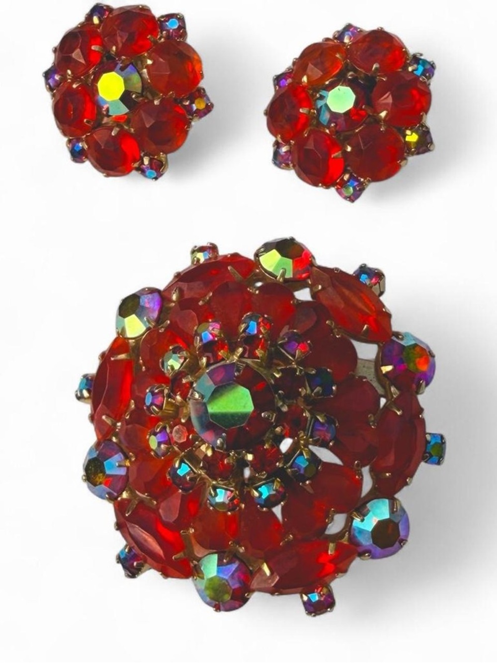Vintage Aurora Borealis Rhinestone Brooch/Pin & Earring Set